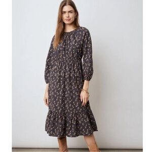 Rails Sal Dress Romantic Floral Midi Long Sleeve Ruffle Fall Style Size Medium